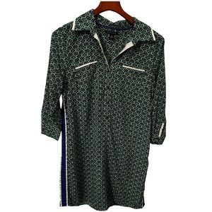 Tommy Hilfiger green print collared shift dress size large retro inspired